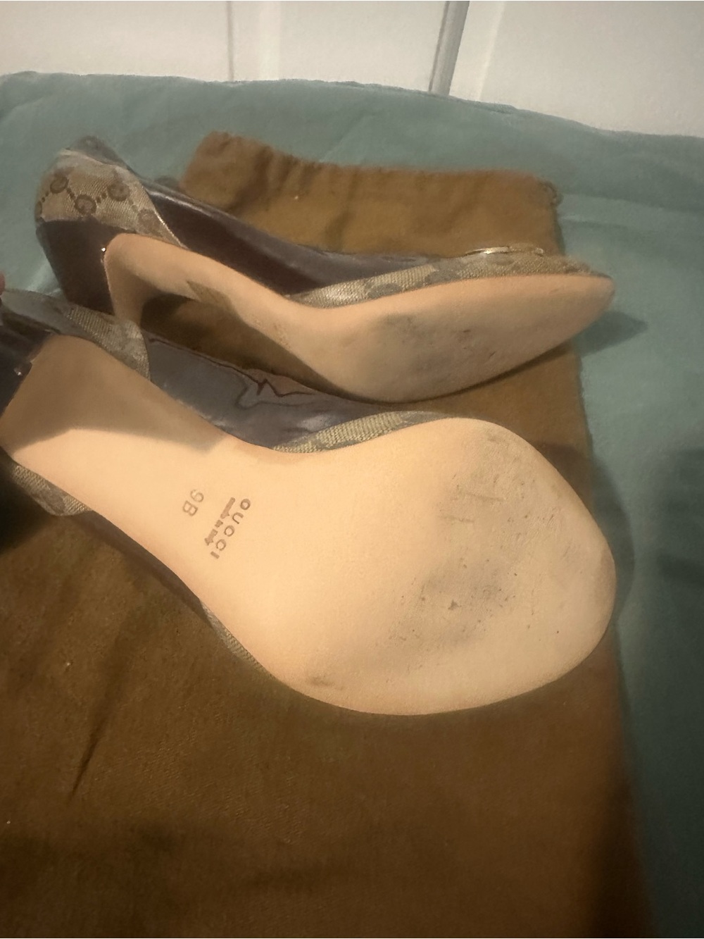 Gucci Brown and Tan Peep-Toe Heels with Bamboo Accent - Picture 8 of 8